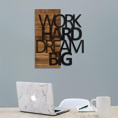 Work Hard Dream Big Yazılı Ahşap ve Metal Duvar Süsü | Motivasyon Mesajlı Metal Ahşap Tablo