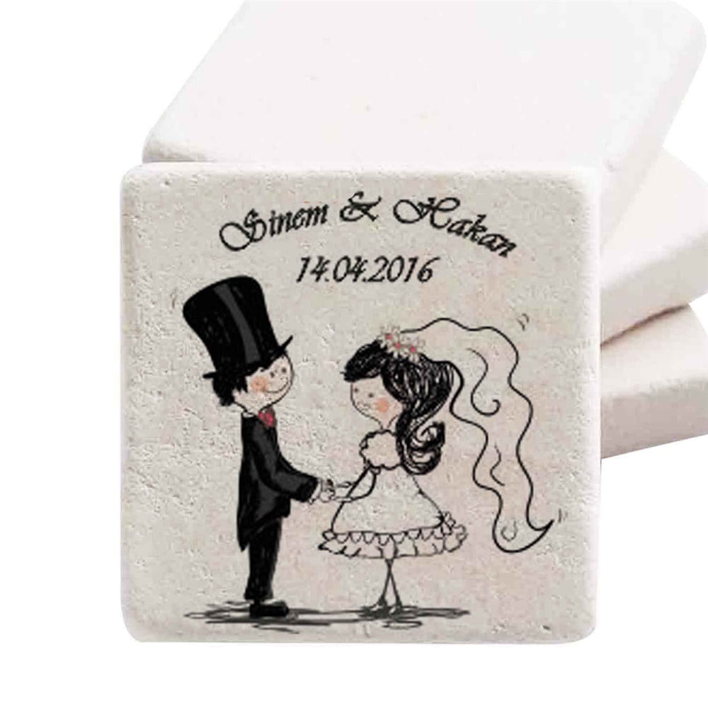 İsim Baskılı Doğal Taş Magnet Elele Mutluluk