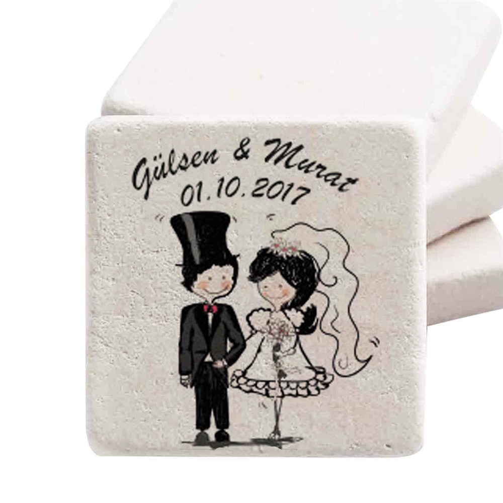 İsim Baskılı Doğal Taş Magnet Gotik Gelin Damat