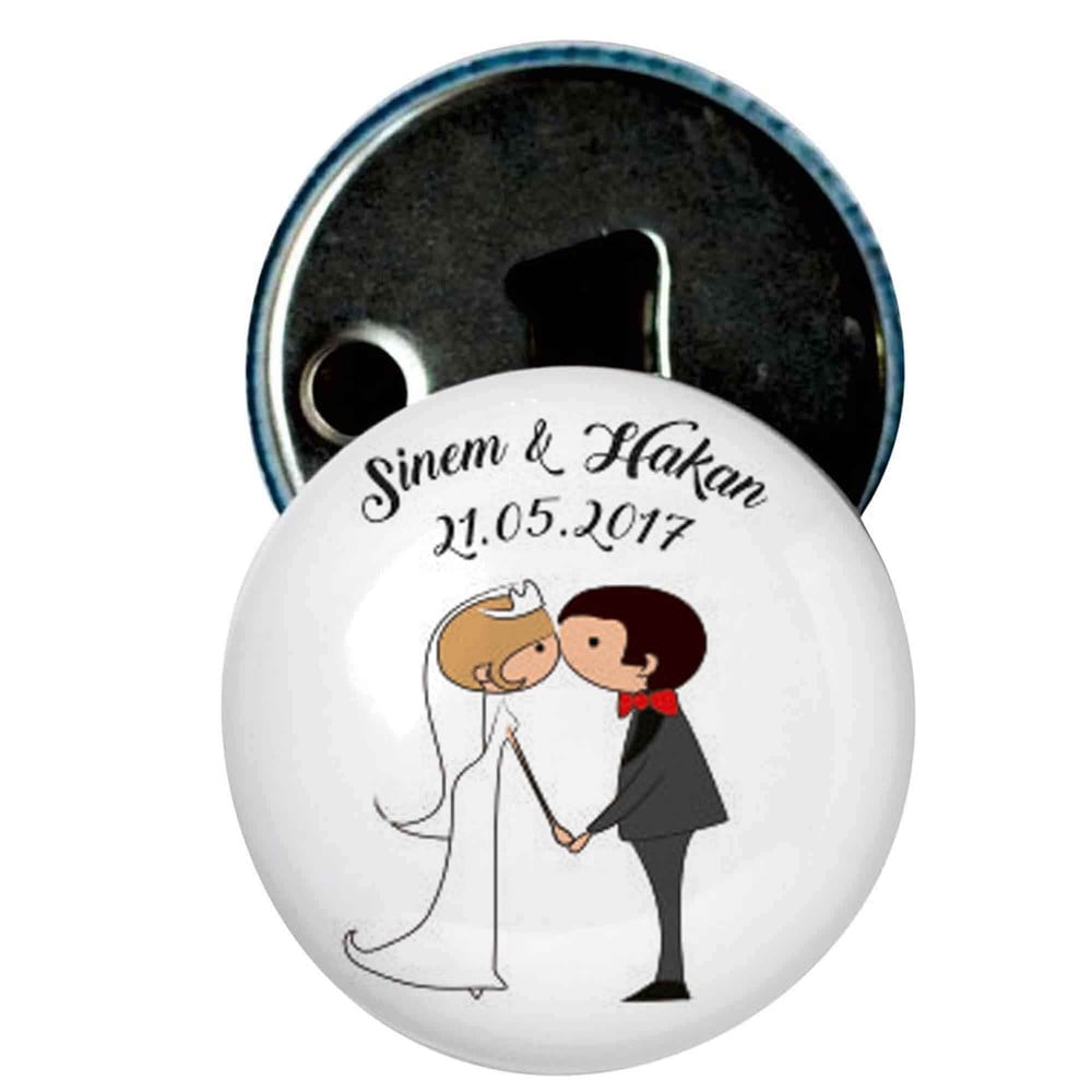 İsim Baskılı Magnetli Buton Kapak Açacak Nikah Şekeri İlk Öpücük