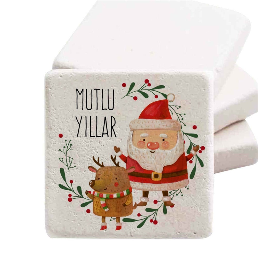 Yılbaşı Hediyesi Noel Baba Resimli Taş Magnet Buzdolabı Süsü