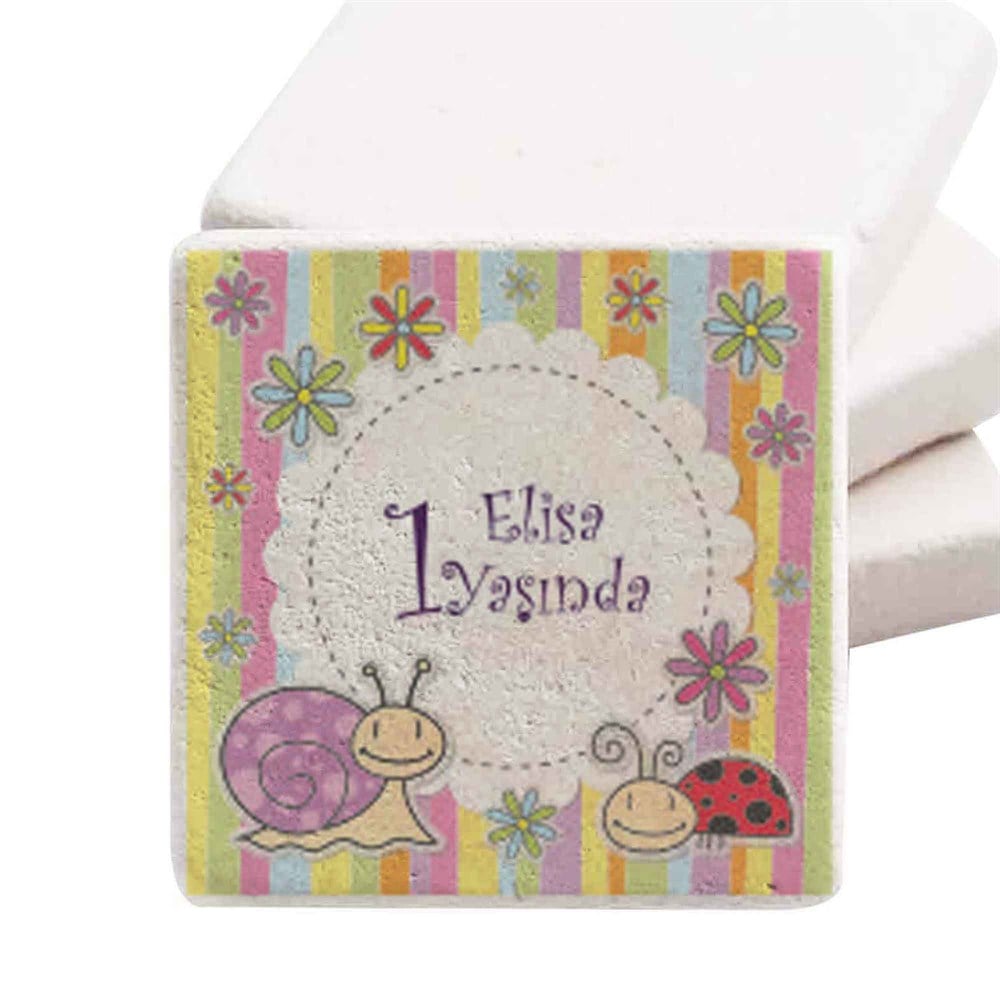 Baby Shower Doğal Taş Magnet Ayın Üstünde Uyuya Kalmış Melek