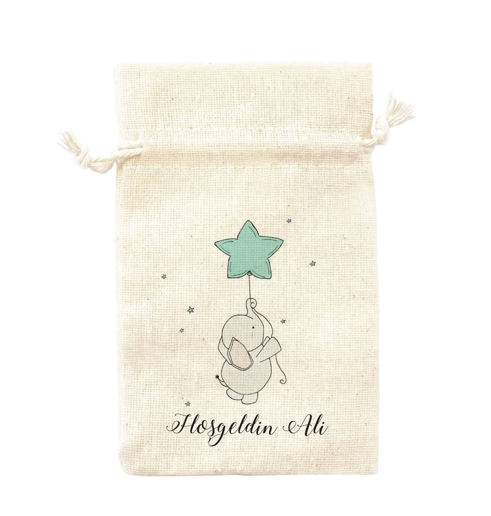 Baby Shower Kese Bebek Şekeri Lavanta Kesesi Yıldızlı Fil