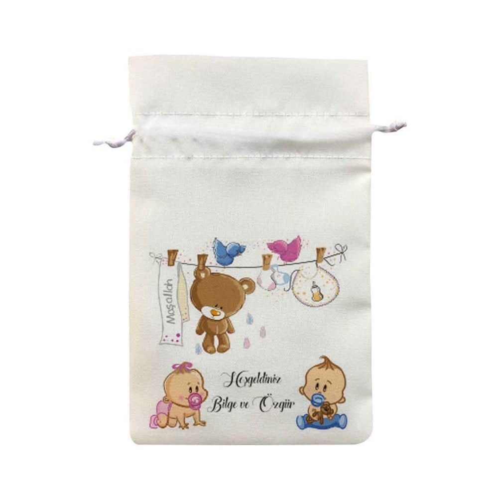 Baby Shower Kese Çiçekler Arasında Uçan Kelebek Ve Arı
