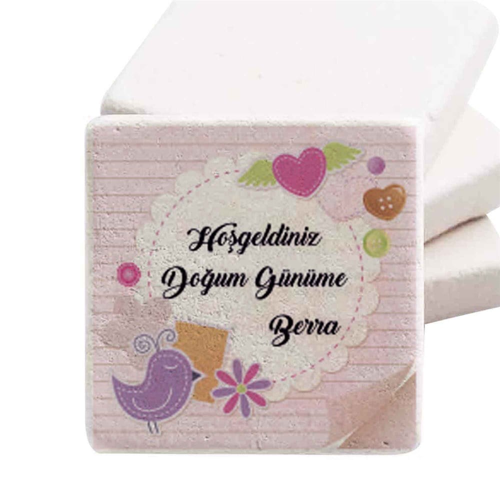 İkiz Bebek Şekeri Doğal Taş Magnet Ayın Üstünde Oturan Bebekler