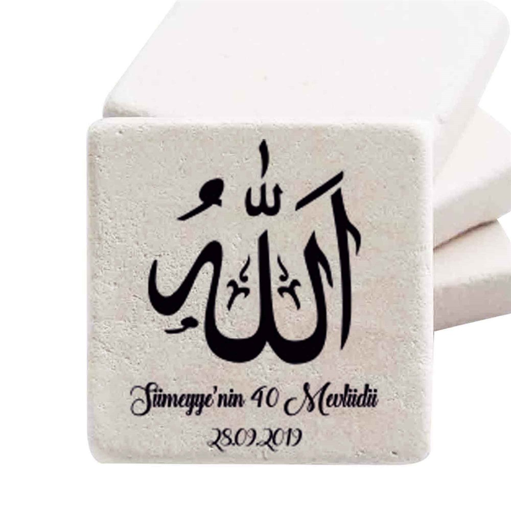 İsim Baskılı Doğal Taş Magnet Allah Yazısı