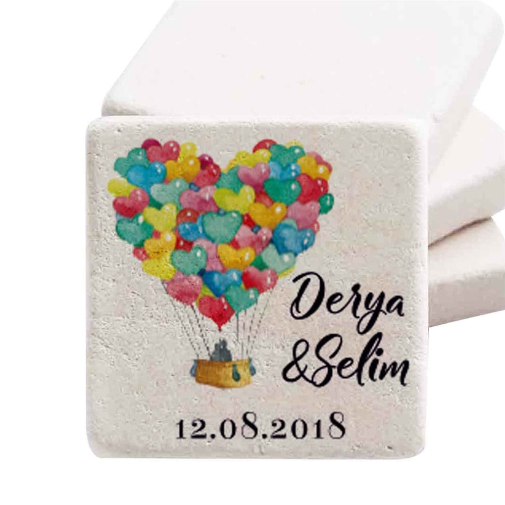 İsim Baskılı Doğal Taş Magnet Aşık Kuşlar