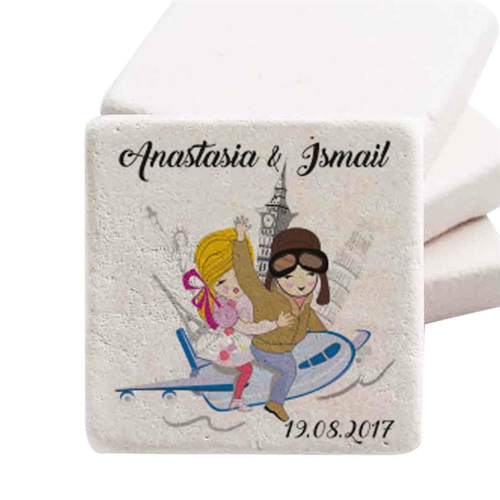 İsim Baskılı Doğal Taş Magnet Balayı