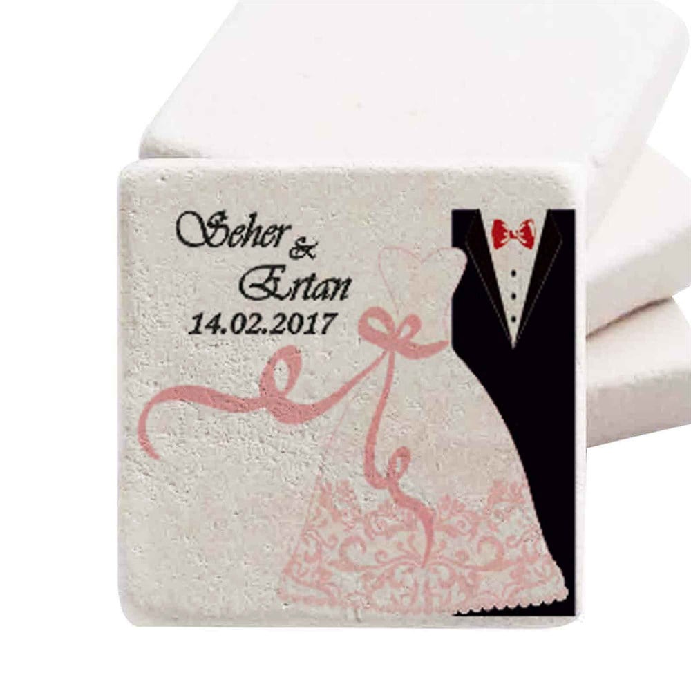 İsim Baskılı Doğal Taş Magnet Damatlık Gelinlik