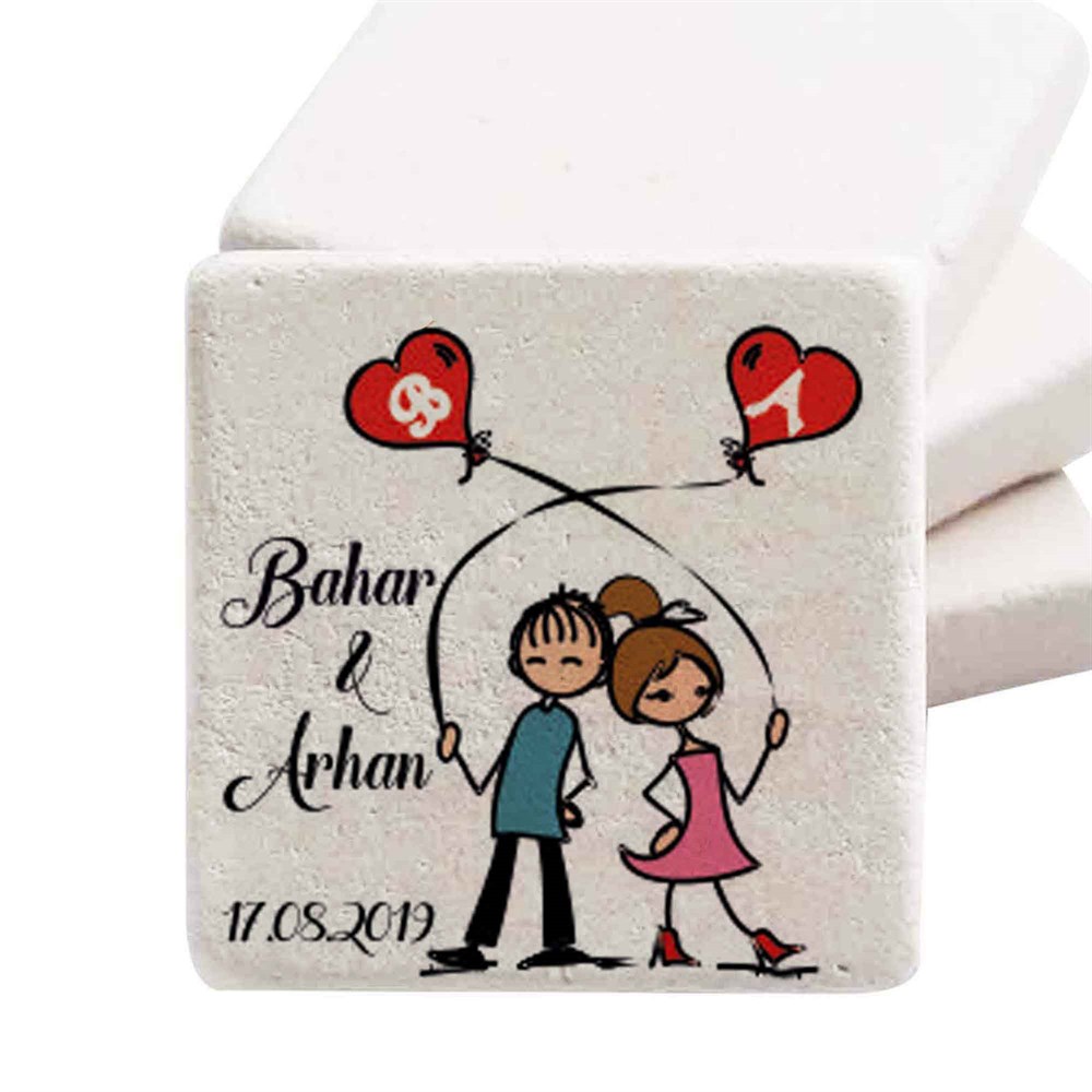 İsim Baskılı Doğal Taş Magnet Evliliğe Doğru