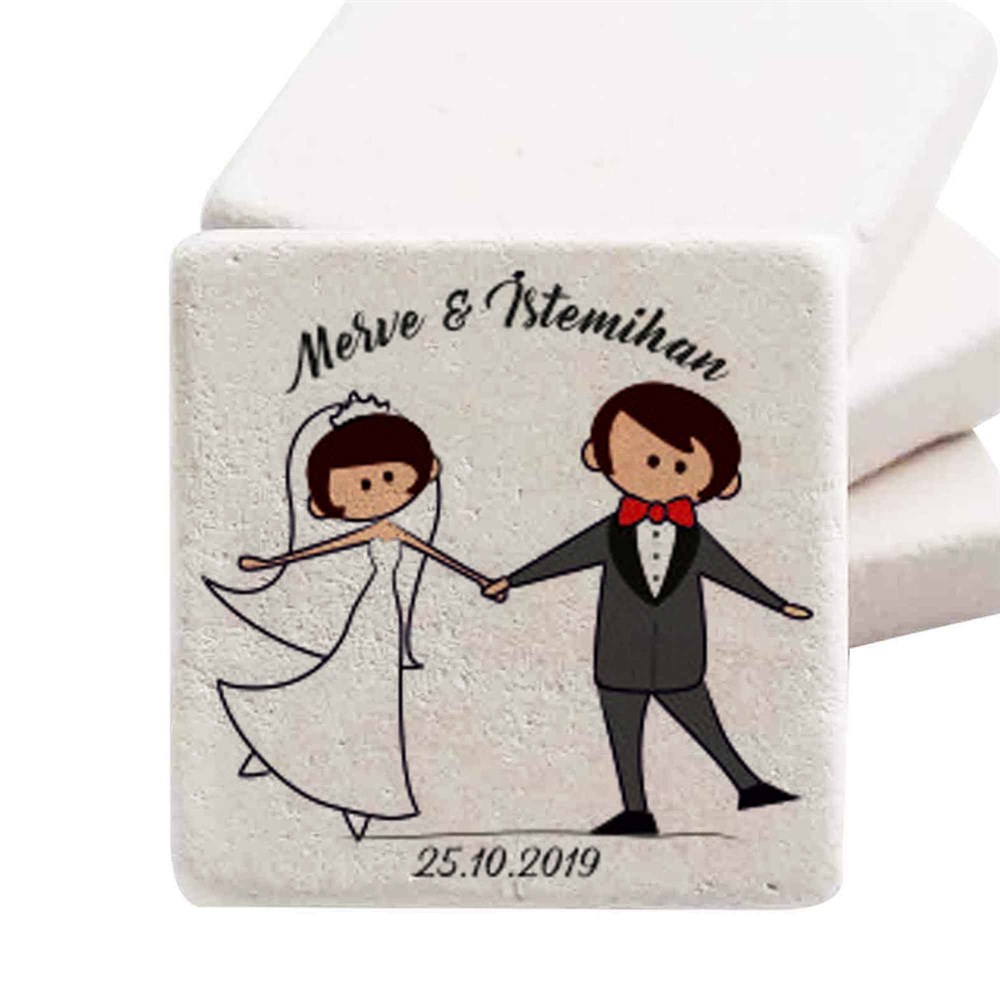 İsim Baskılı Doğal Taş Magnet Evlilik