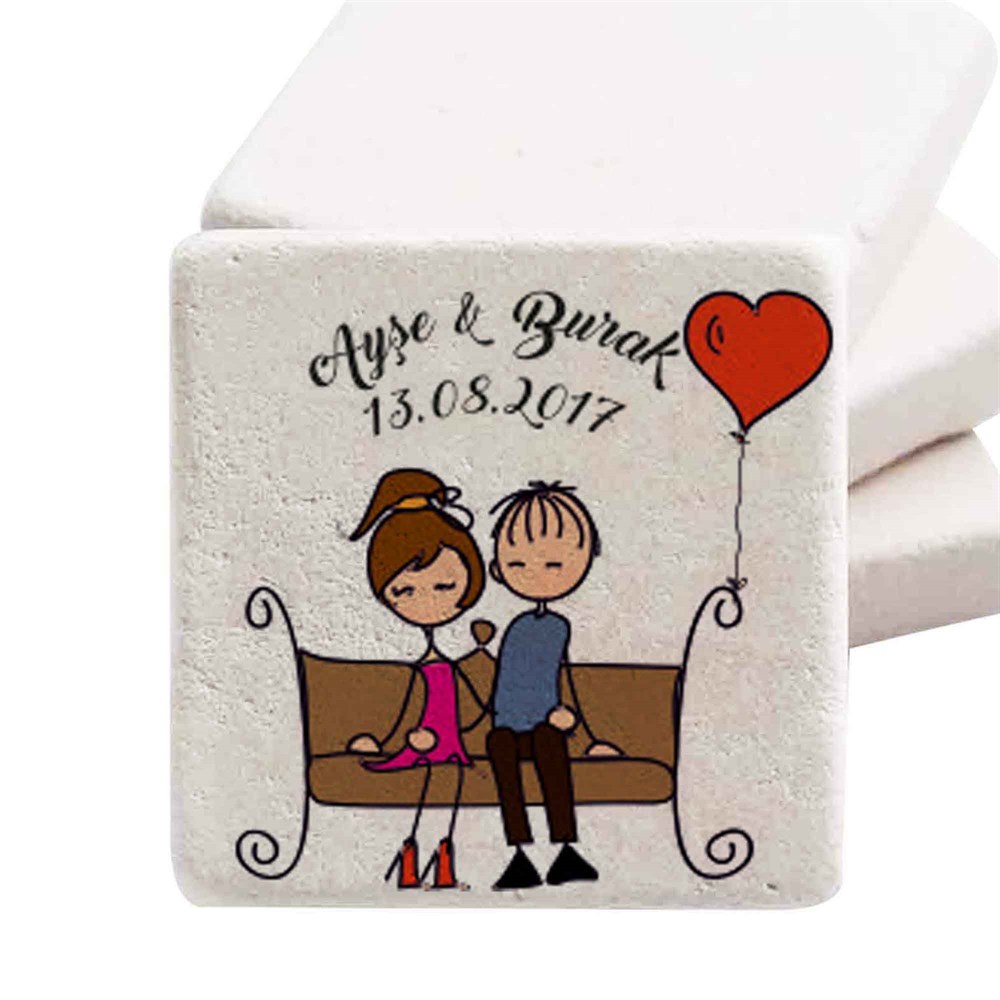 İsim Baskılı Doğal Taş Magnet Evlilik