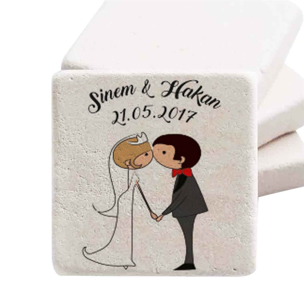 İsim Baskılı Doğal Taş Magnet Gelin Damat