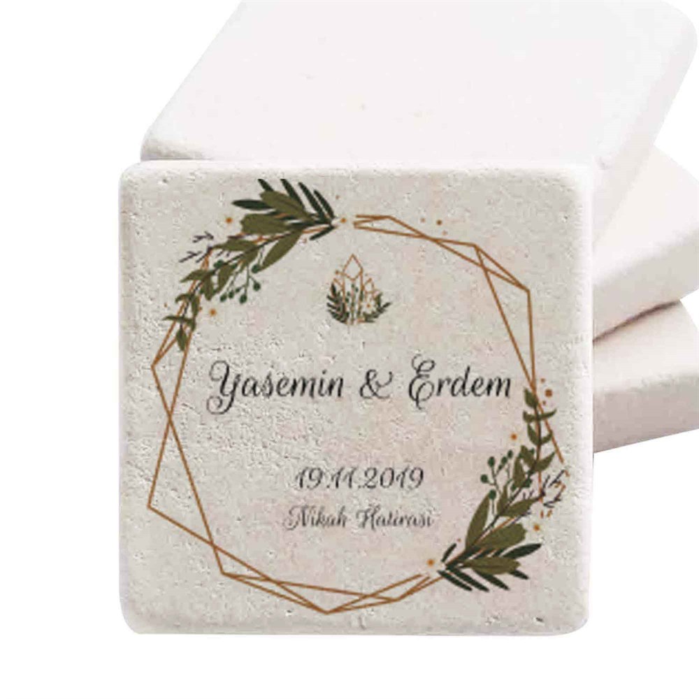 İsim Baskılı Doğal Taş Magnet Just Married