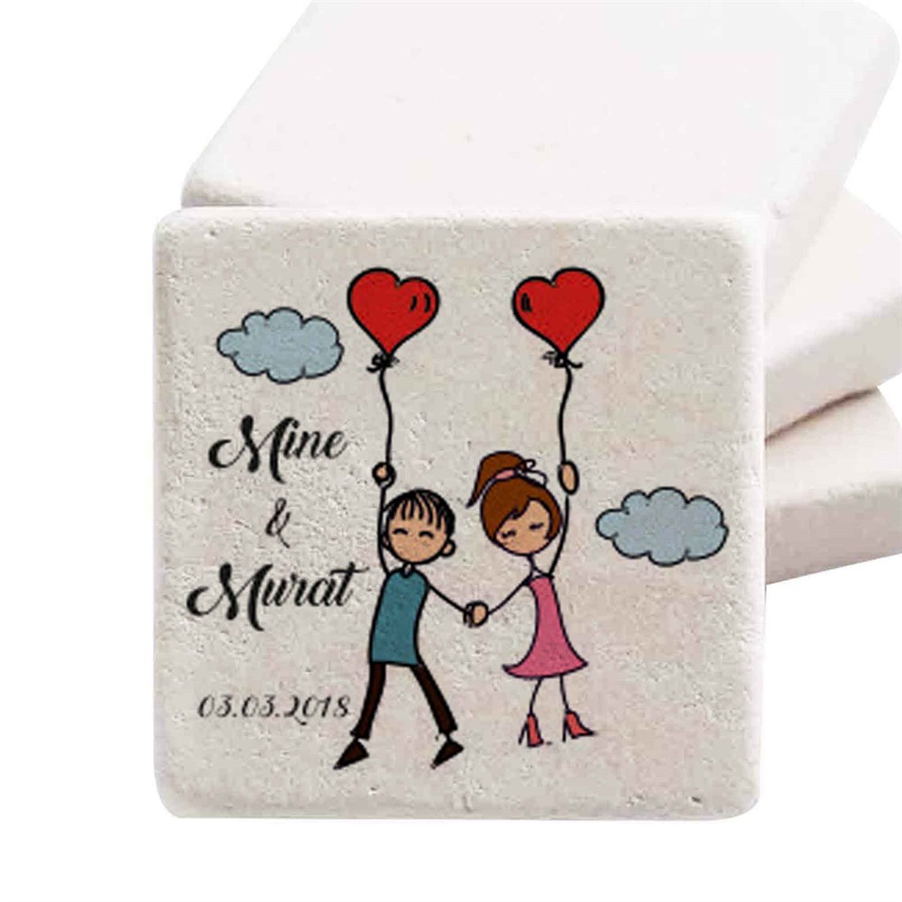 İsim Baskılı Doğal Taş Magnet Mutluluktan Uçuyoruz