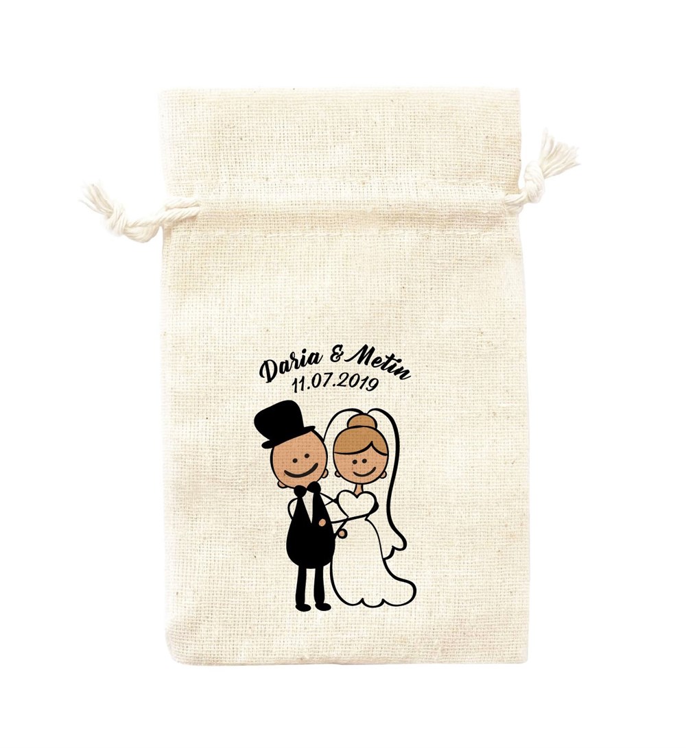 İsim Baskılı Kese Karikatür Gelin Damat