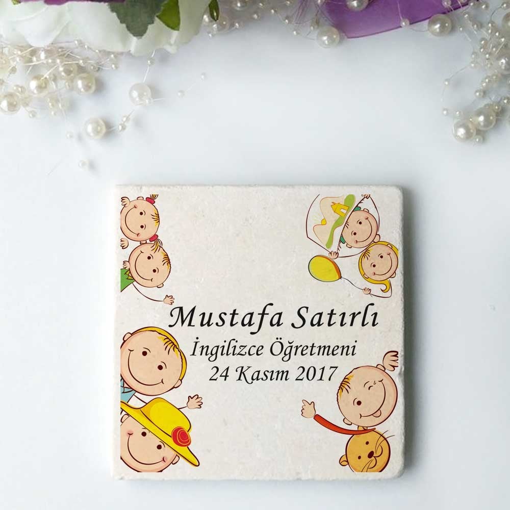 Kişiye Özel İsimli Taş Bardak Altlığı Öğretmenler Günü Hediyesi