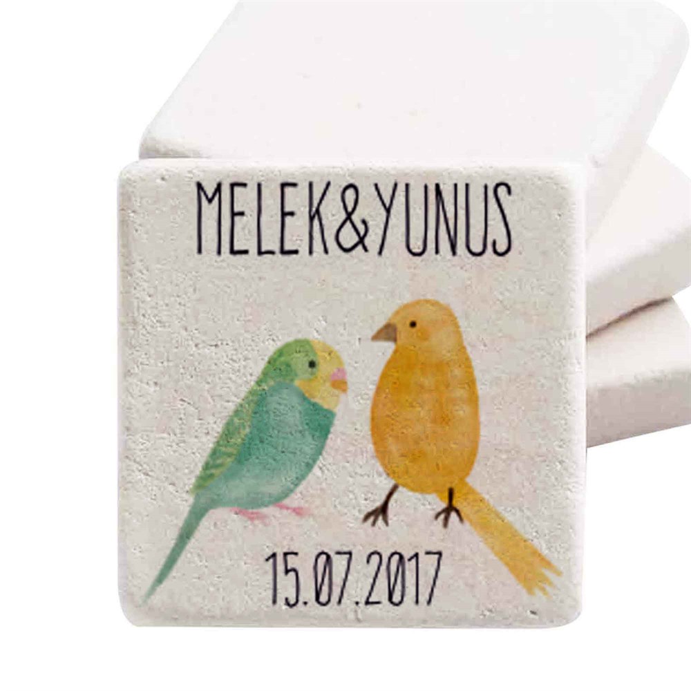 Taş Magnet Nikah Şekeri Nişan Hediyelik Muhabbet Kuşları