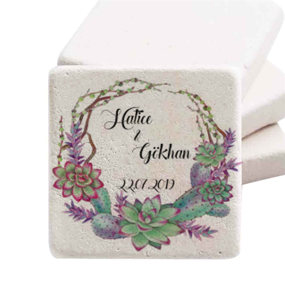 Taş Magnet Nikah Şekeri Nişan Hediyelik Sukulent