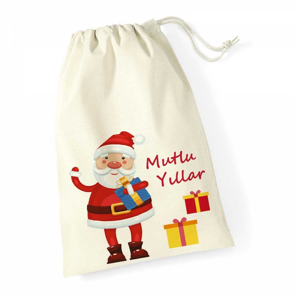 Yılbaşı Hediyesi Kesesi Büyük İpli Kese Noel Baba Hediye Paketleri