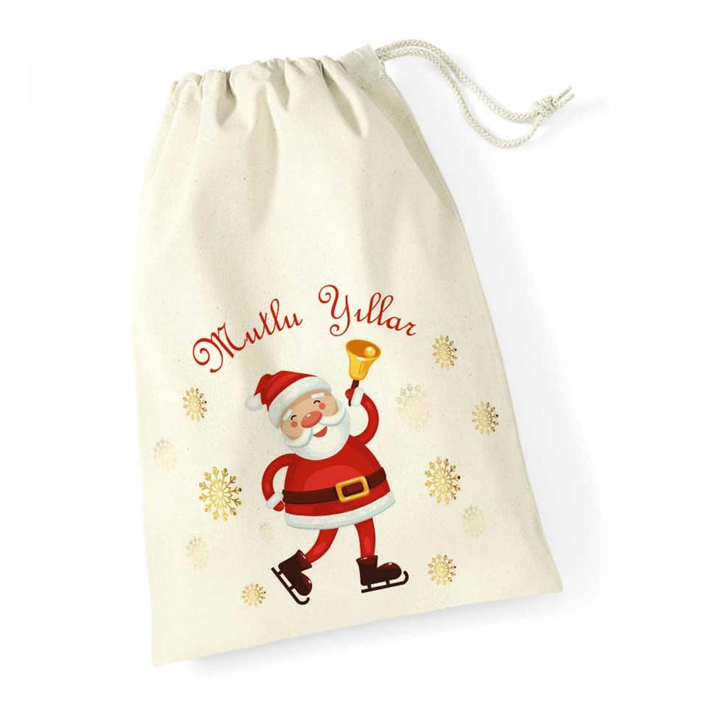 Yılbaşı Hediyesi Kesesi Büyük İpli Kese Noel Baba Jingle Bells