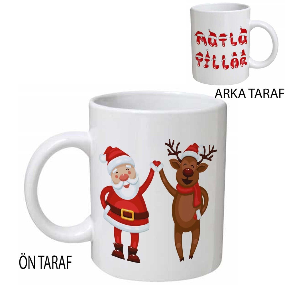 Yılbaşı Hediyesi Kupa Bardak Noel Baba Ve Ren Geyiği Elele