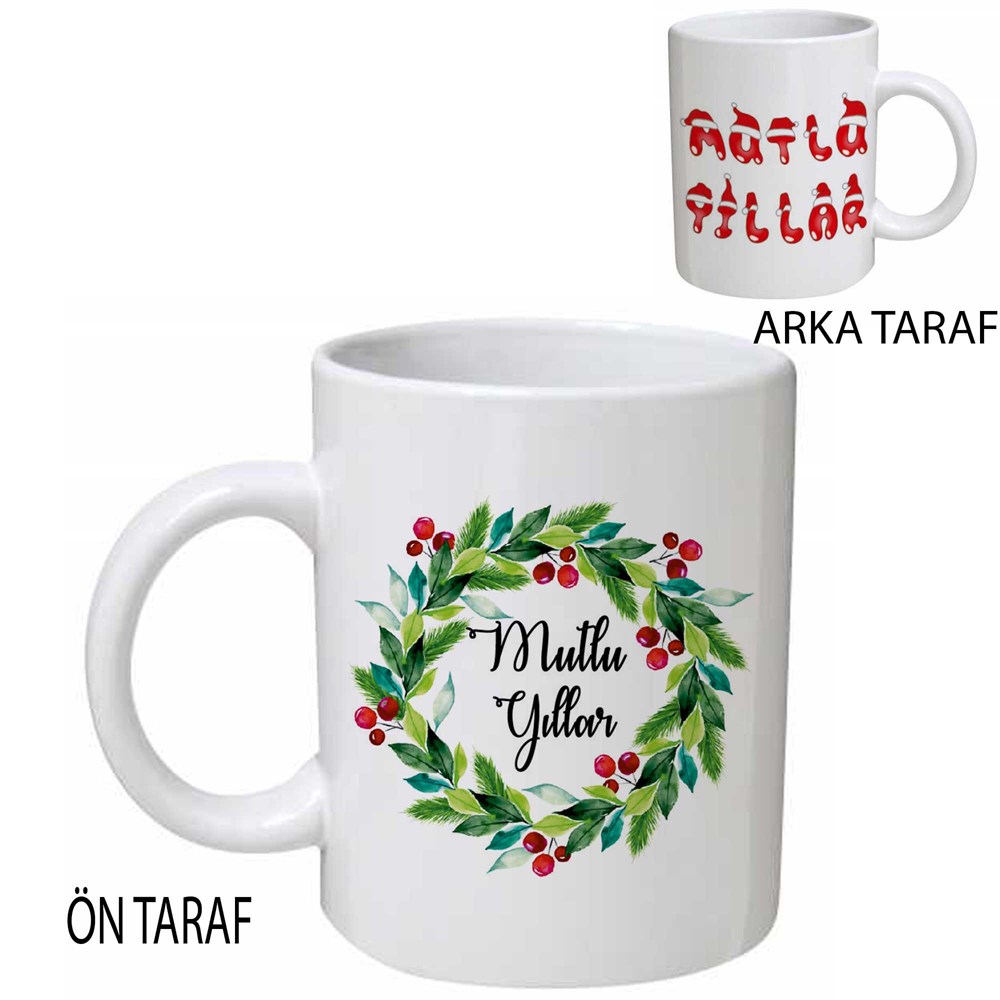 Yılbaşı Hediyesi Noel Baba Resimli Bardak Kupa Çelenk