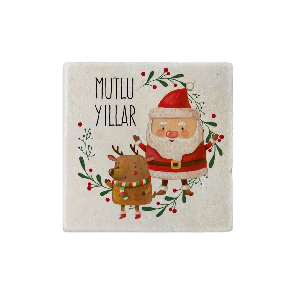 Yılbaşı Hediyesi Noel Baba Resimli Taş Bardak Altlığı
