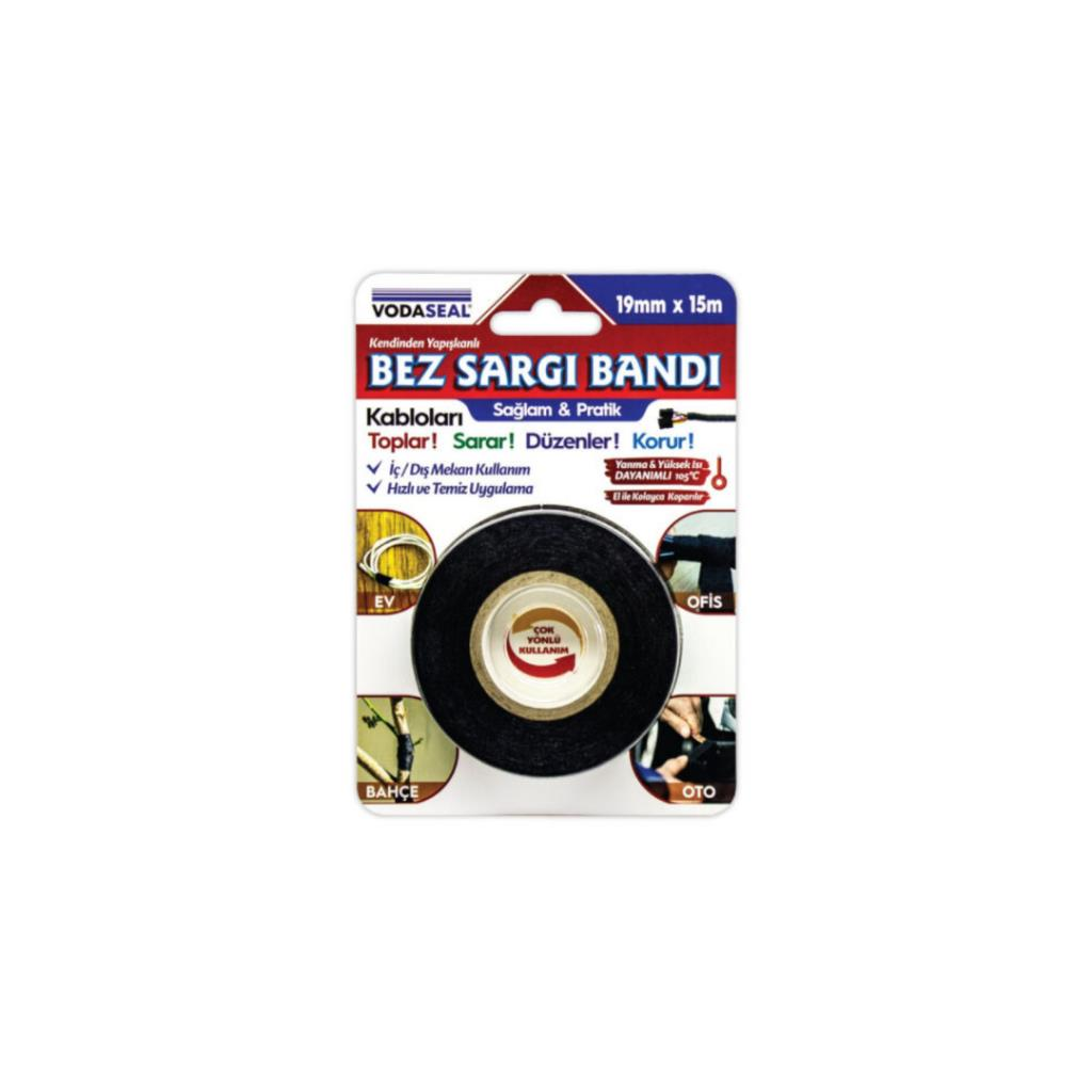 Yapıştırıcı ve BantlarVODASEALVodaSeal Yapışkanlı Bez Sargı Bandı Kablo Toplayıcı Siyah - 19 mm x 15 mt.