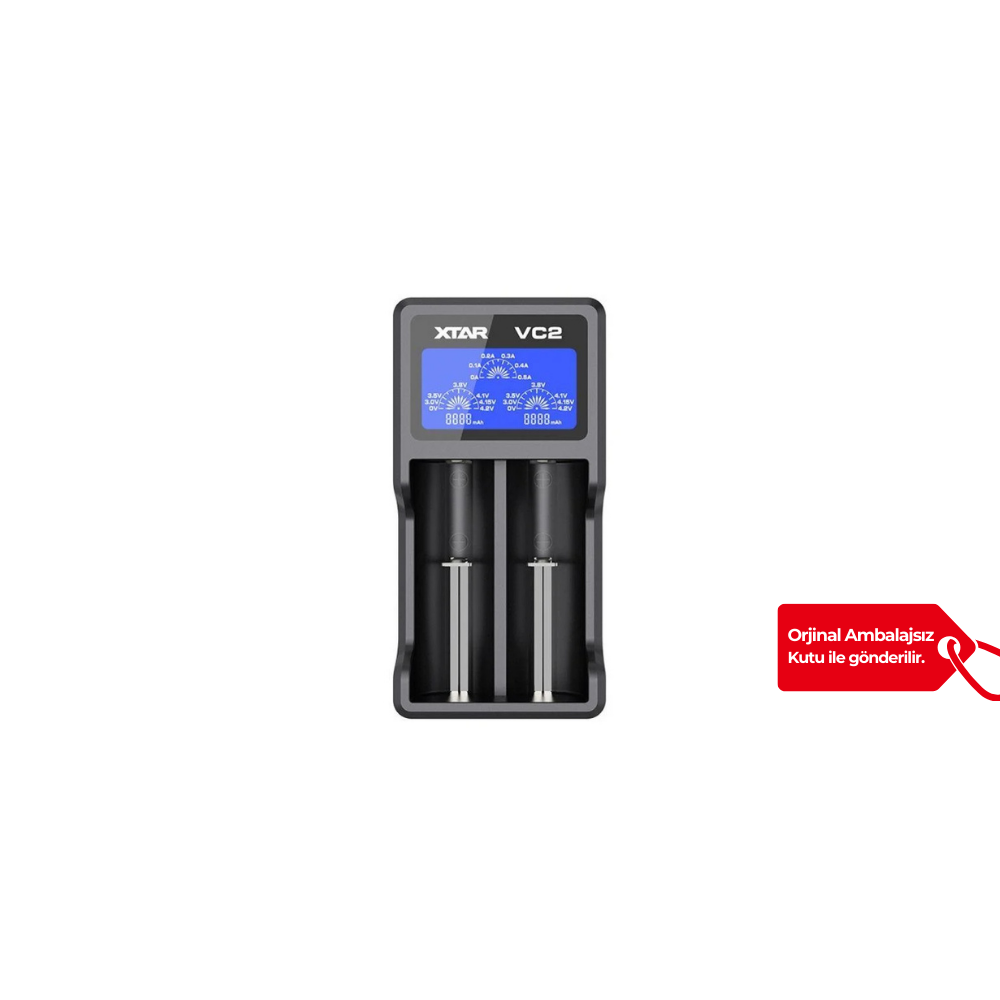Xtar VC2 - Taşınabilir LCD Ekranlı Li-ion Pil Şarj Cihazı - 2li - K