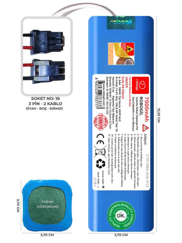 Anker Eufy X8 Hibrid 7000mAh Uyumlu Robot Süpürge Pili C7018BS-Ank-013
