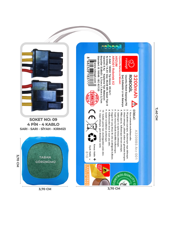 Arzum AR4301 Robotek X2 3200mAh Uyumlu Robot Süpürge Pili A3209BS-Arz-001