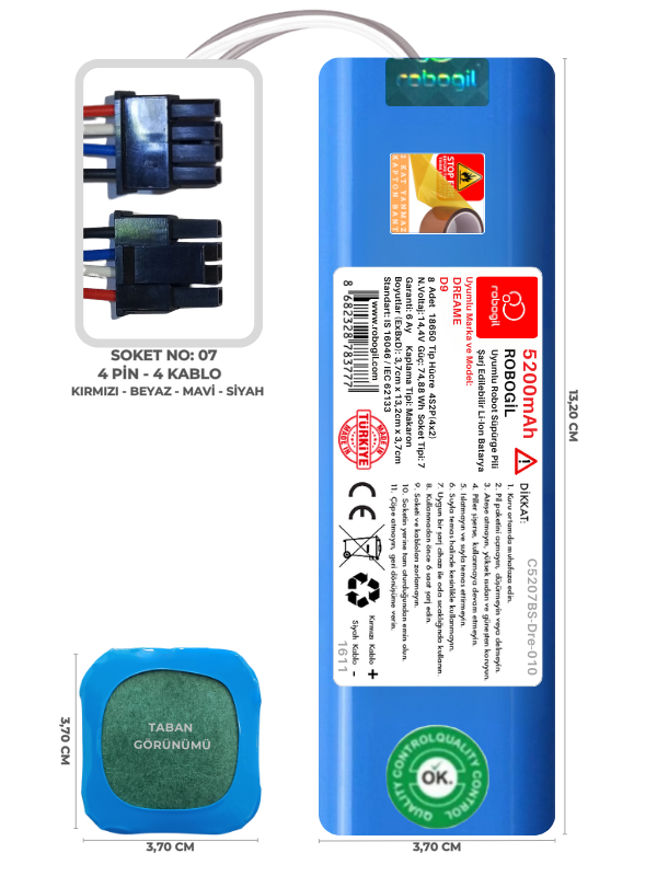 Dreame D9 5200mAh Uyumlu Robot Süpürge Pili C5207BS-Dre-010