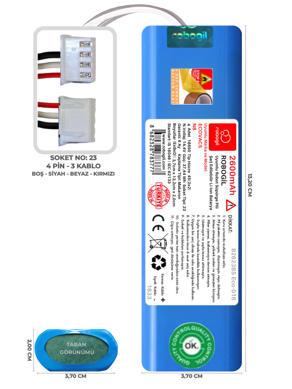 Ecovacs N8 2600mAh Uyumlu Robot Süpürge Pili B2623BS-Eco-016