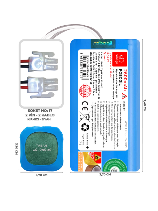 Irobat Queen 2600mAh Uyumlu Robot Süpürge Pili A2617BS-Iro-001
