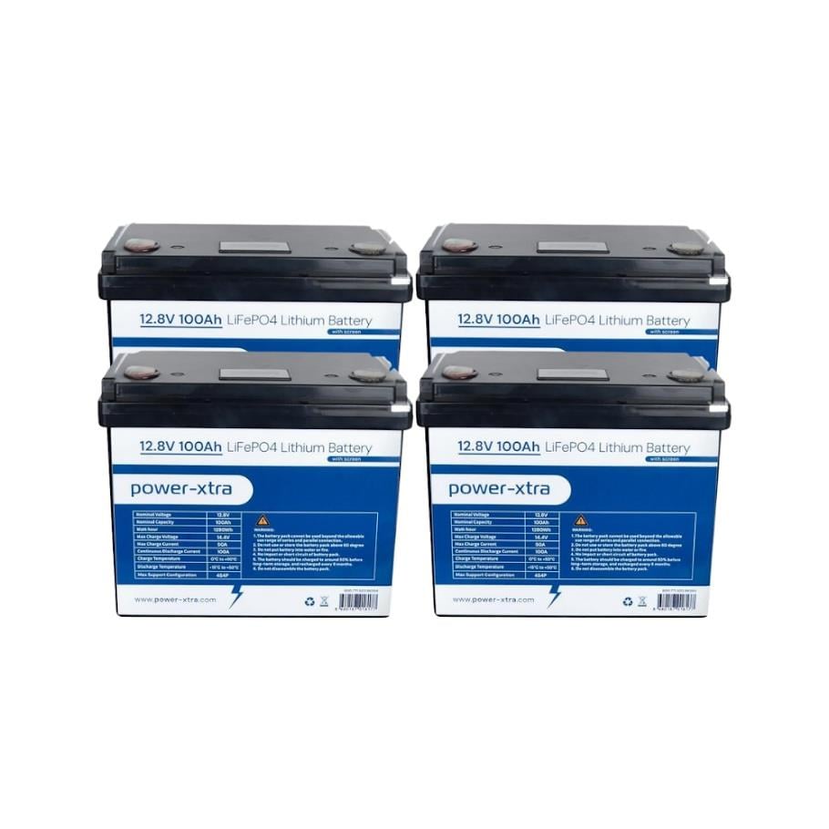 Power-Xtra 12.8V 100Ah LiFePO4 Lityum Akü - Ekranlı - Siyah Kutu 4 lü