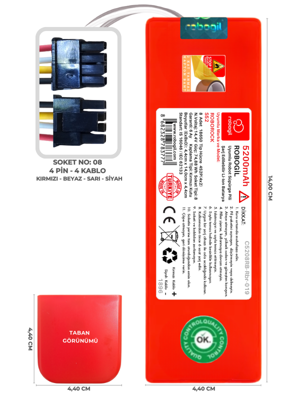 Roborock S52 5200mAh Uyumlu Robot Süpürge Pili C5208RB-Rbr-019
