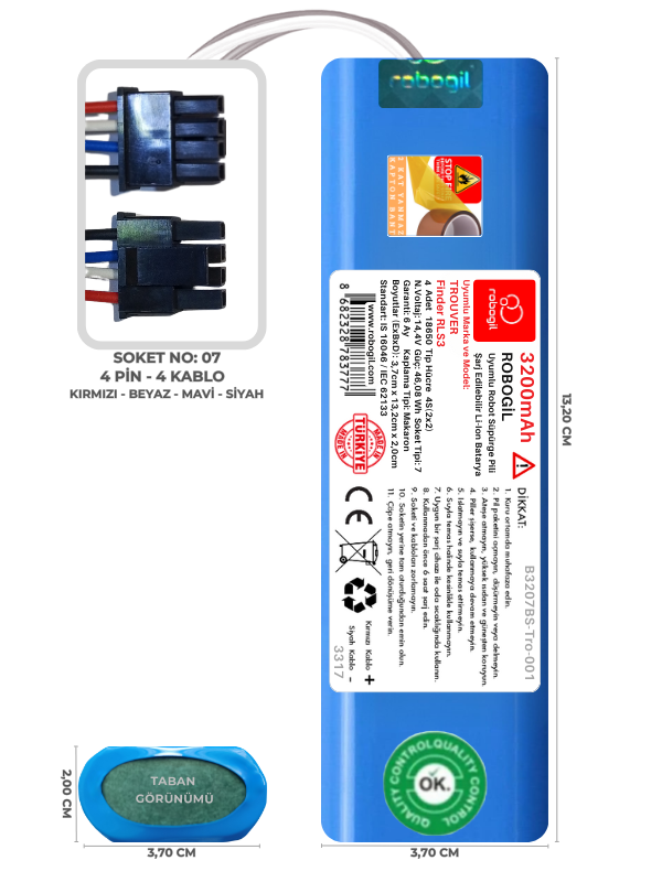 Trouver Finder RLS3 3200mAh Uyumlu Robot Süpürge Pili B3207BS-Tro-001