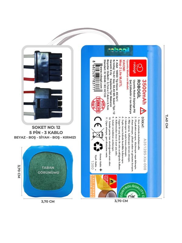 Xiaomi Mop 2 Lite MJSTL 3500mAh Uyumlu Robot Süpürge Pili A3512BS-Xia-008