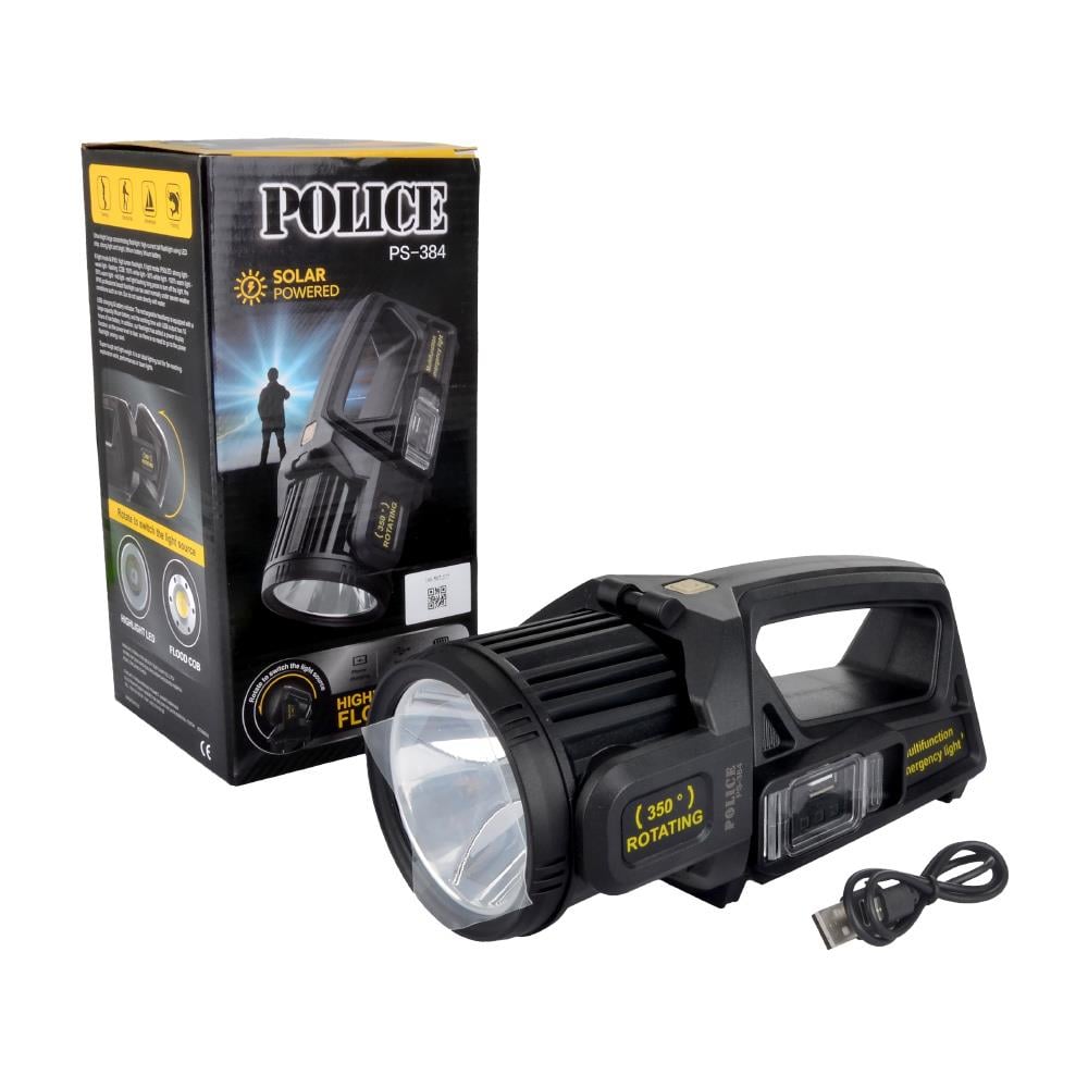 Police PS-384 Şarjlı Güneş Enerjili  Spot Fener (350° Döner Başlık)