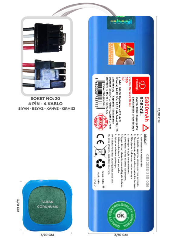 360 S9 5800mAh Uyumlu Robot Süpürge Pili C5820BS-360-006