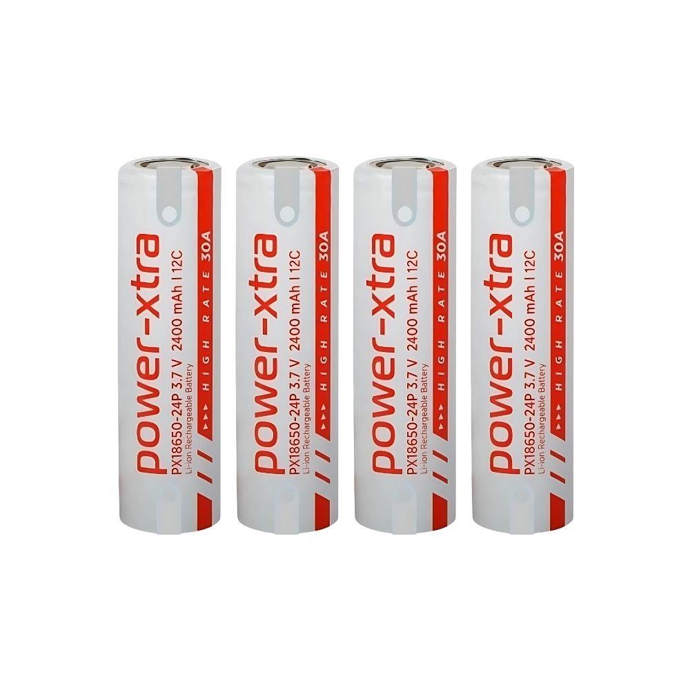 Power-Xtra PX18650-24P - 3.7V 2400 Mah Li-ion Şarjlı Pil - 12C - 30A  4 Lü  (+ - Pinli)