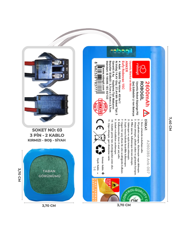 Anker Eufy Robovac 15C 2600mAh Uyumlu Robot Süpürge Pili A2603BS-Ank-007