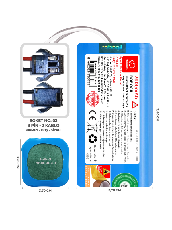 Anker Eufy Robovac 25C 2900mAh Uyumlu Robot Süpürge Pili A2903BS-Ank-008