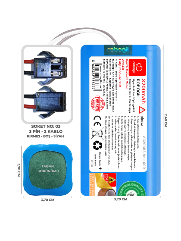 Anker Eufy Robovac 30C 3200mAh Uyumlu Robot Süpürge Pili A3203BS-Ank-009