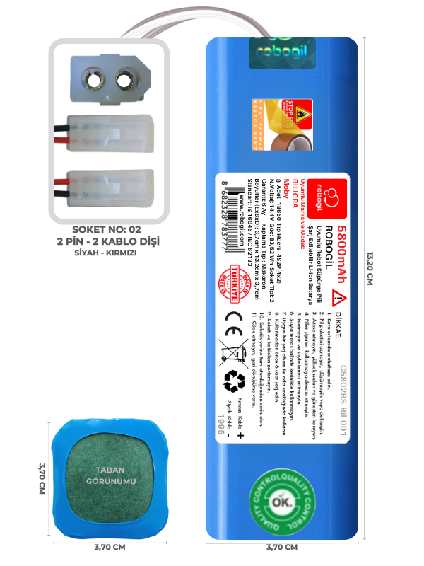 Bilicra Moby 5800mAh Uyumlu Robot Süpürge Pili C5802BS-Bil-001