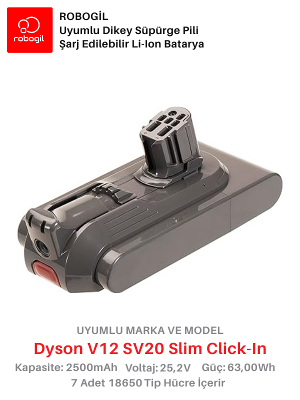 Dyson V12C SV20 Slim 2500mAh Uyumlu Bataryası Dikey Süpürge Pili Li-ion Yedek Pil Paketi DysV12C-SV20-03