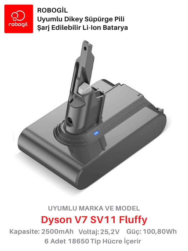 Dyson V7 SV11 Fluffy 2500mAh Uyumlu Bataryası Dikey Süpürge Pili Li-ion Yedek Pil Paketi DysV7-SV11-05