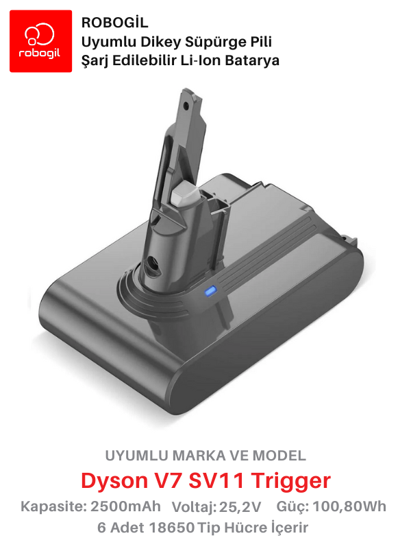 Dyson V7 SV11 Trigger HEPA 2500mAh Uyumlu Bataryası Dikey Süpürge Pili Li-ion Yedek Pil Paketi DysV7-SV11-08