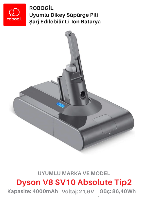Dyson V8 SV10 Absolute 4000mAh Uyumlu Bataryası Dikey Süpürge Pili Li-ion Yedek Pil Paketi DysV8-SV10-04